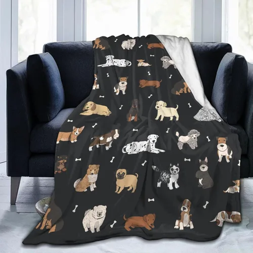 Perinsto Manta de Tiro de Cachorros Perros Animales Lindos Ultra Suave Cálida Todas las Estaciones Mascotas de Dibujos Animados Mantas Decorativas