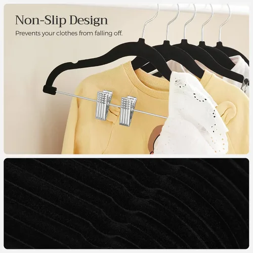 Miniatura 5 de SONGMICS Paquete de 30 perchas para pantalones de bebé con clips, perchas para niños con 6 separadores de ropa, perchas antideslizantes para ropa
