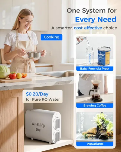 Miniatura 7 de Sistema de ósmosis inversa Waterdrop G2P600, sistema de filtro de agua RO sin tanque de 600 GPD, sistema RO debajo del fregadero, sistema