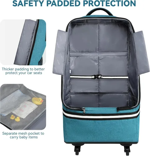 Miniatura 5 de RUCYEN Bolsa de viaje con ruedas para asiento de automóvil, mochila de viaje acolchada para asiento de automóvil para avión, bolsa de viaje grande