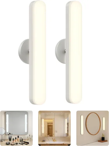 Miniatura 12 de Juego de 2 luces inalámbricas de maquillaje para espejo, barra de luz LED recargable para espejo de baño con 3 CCT regulables, luz inalámbrica
