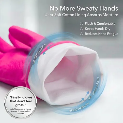 Miniatura 3 de ForPro - Guantes de goma natural, 6 pares de guantes reutilizables multiusos para limpieza del hogar con forro interior suave, impermeables