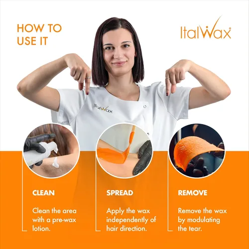 Miniatura 5 de Italwax Top Line Cera Dura Coral 1.65 lb (750g) – Textura Cremosa Naranja Intensa con Agarre Fuerte, Ideal para Bikini y Cabello Grueso, Aplicación