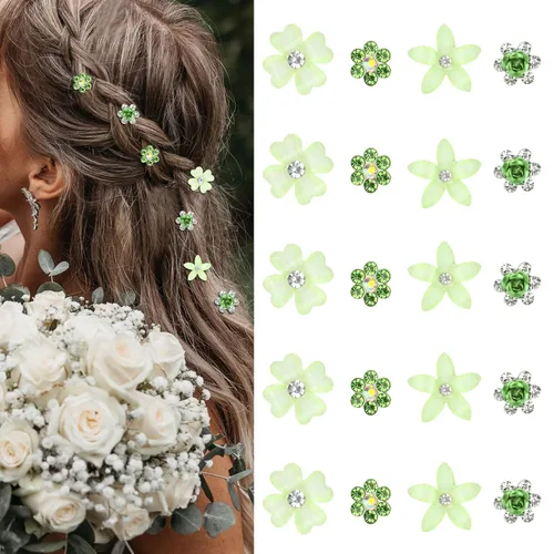 Miniatura 15 de YISSION Mini pinzas para el cabello negras con flores surtidas para mujeres y niñas, 20 pasadores de pelo florales de cristal, accesorios elegantes