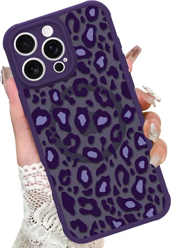 Miniatura 13 de KANGHAR - Funda para iPhone 11 [Compatible con Magsafe] Patrón estampado de leopardo Lindo guepardo Funda protectora magnética para niñas, mujeres