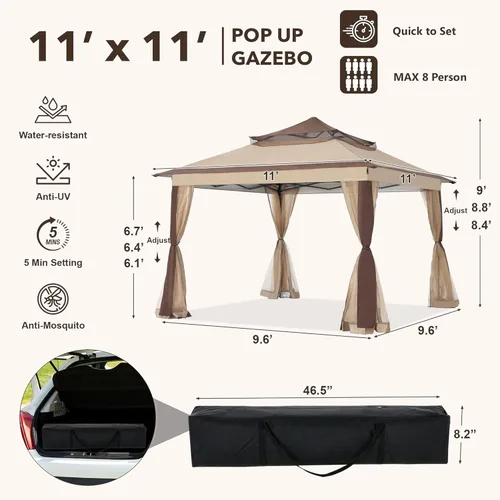 Miniatura 2 de COOSHADE Tienda de campaña desplegable de 11 x 11 pulgadas, toldo para exteriores, refugio de patio con mosquitera (beige)