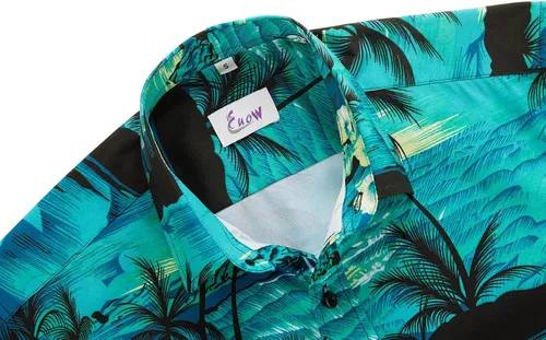 Miniatura 4 de EUOW - Camisa hawaiana estampada de manga corta para hombre, con botones, de verano, para playa