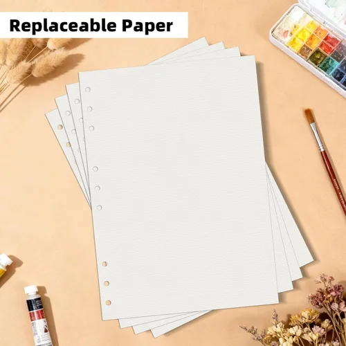 Miniatura 8 de Vienrose Papel de acuarela de 8.5 x 5.5 pulgadas a granel, 12 hojas de papel de acuarela con agujeros para carpetas de 3 anillas, cuadernos