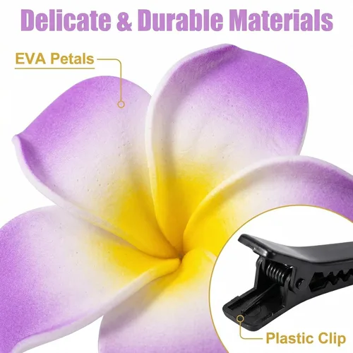 Miniatura 4 de 12 pinzas para el cabello de 2.36 pulgadas para mujeres y niñas, estilo hawaiano hawaiano, bohemio, plumeria, espuma, flores, decoración, pasador