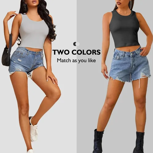 Miniatura 4 de 2 Pieces Tank Top for Women, Basic Sleeveless Sports Crop Tops for Women Going Out Tops Workout Tops Women Teen Girls