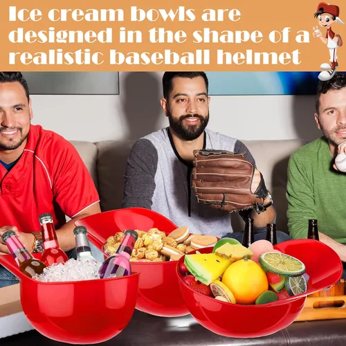 Miniatura 3 de Tanlade Casco de béisbol de plástico grande de 72 onzas, cuencos de béisbol, cuencos para aperitivos, helado, postre para trabajadores de Rojo