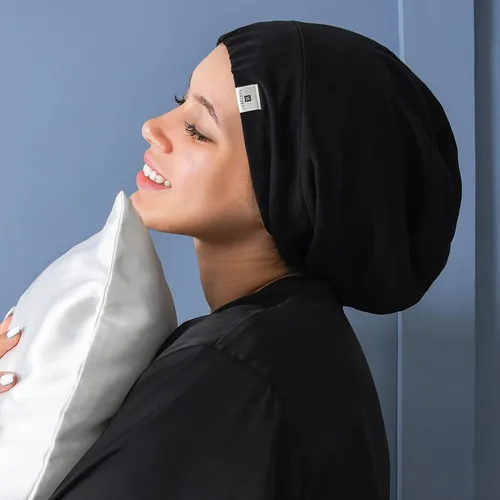 Miniatura 6 de YANIBEST - Gorro de satén de seda para dormir y cubrir el cabello, holgado, ajustable y con forro de seda para cabello rizado y trenzas