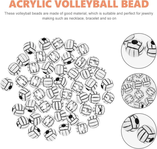 Miniatura 8 de EXCEART 100 cuentas de voleibol para fabricación de joyas, cuentas deportivas acrílicas de 0.59 pulgadas con agujero grande para hacer pulseras