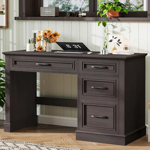 Miniatura 6 de Escritorio para computadora de granja de 47.2 pulgadas con cajón de archivos ajustable, 3 cajones, escritorio ejecutivo reversible con soporte