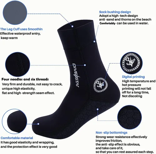 Miniatura 3 de DIVESTAR Calcetines de neopreno de buceo para hombres y mujeres, 0.118 pulgadas, 0.118 pulgadas, negro/camuflaje, calcetines de buceo para deportes