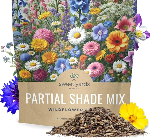 Wildflower Seeds Mezcla de sombra parcial, 1 onza más de 7,000 semillas anuales y perennes polinizadas abiertas