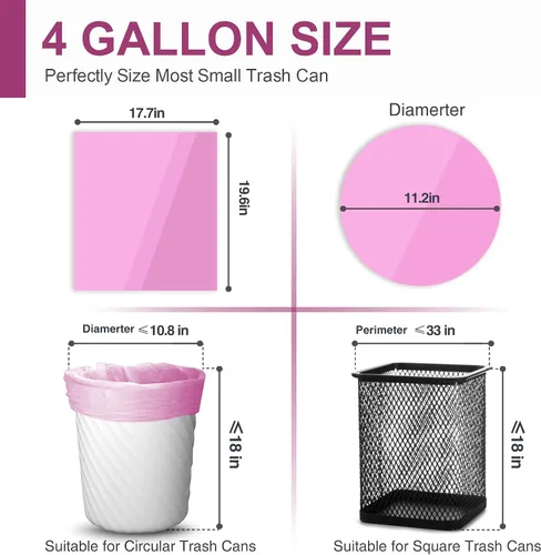 Miniatura 5 de Charmount Bolsas de basura pequeñas para baño, bolsas de basura de 4 galones para cocina, dormitorio, sin perfume, 80 unidades, color rosa intenso