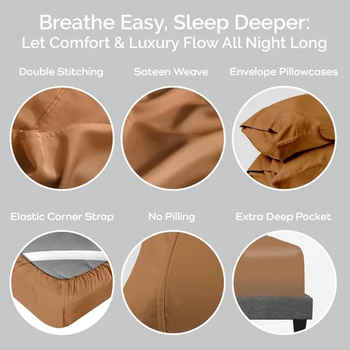 Miniatura 4 de Juego de sábanas de bambú de viscosa tamaño individual XL, 3 piezas, extra largas, ropa de cama refrescante para personas que duermen con calor