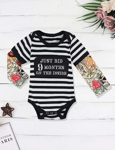 Miniatura 3 de Ropa de bebé niño, ropa de bebé niño con letras impresas, mameluco con mangas de tatuaje para niño