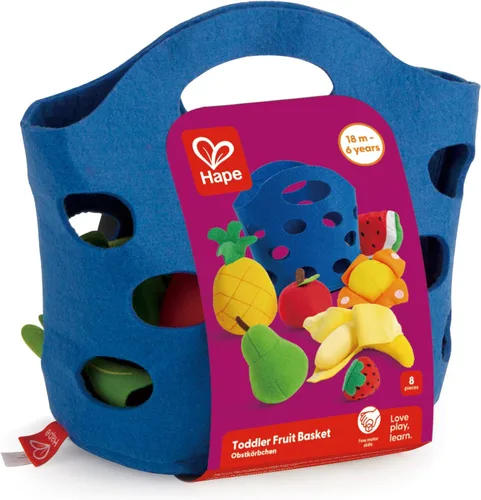 Miniatura 9 de Hape Cesta de frutas para niños pequeños Juego de comida suave para niños, cesta de juguete de frutas incluye plátano, manzana, piña, naranja y más
