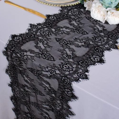 ShinyBeauty 2 caminos de mesa de encaje negro vintage de 13 x 120 pulgadas, elegante decoración de Halloween, boda, fiesta de Navidad, cubierta