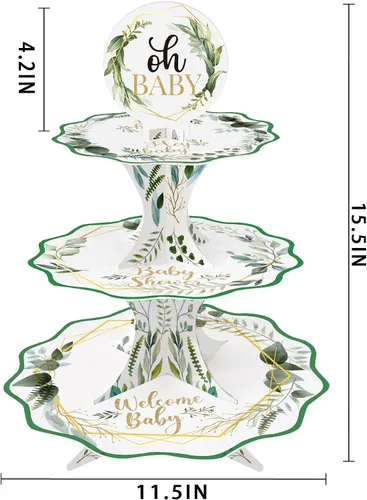 Miniatura 5 de Oh Baby - Soporte para cupcakes para baby shower, color verde salvia, para niños y niñas, baby shower, bienvenida, revelación de género, suministros