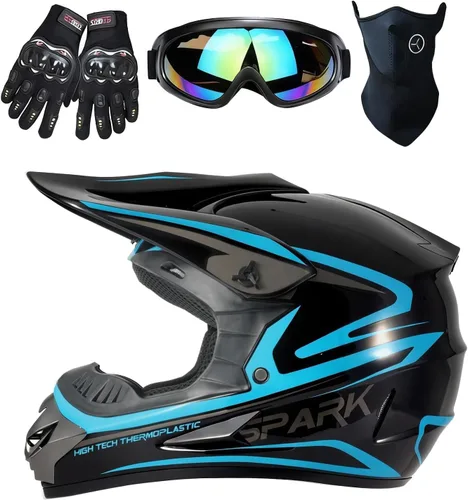 Miniatura 15 de Casco para niños y jóvenes para bicicleta de tierra, motocross, todoterreno, motocicleta, ATV, UTV, bicicleta de calle, Combo de guantes, gafas