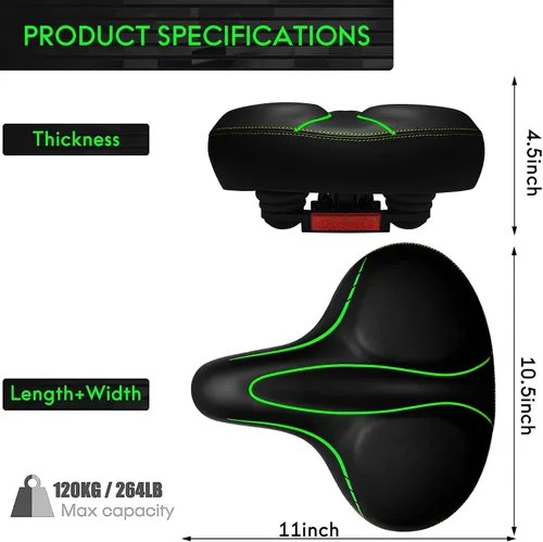 Miniatura 3 de Asiento de bicicleta de gran tamaño, asiento de bicicleta ancho para comodidad de mujeres y hombres, sillín de bicicleta universal impermeable