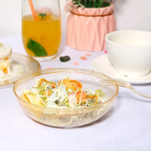 Miniatura 7 de bUCLA Paquete de 50 cuencos de plástico con purpurina dorada, cuencos desechables de 10 onzas para salsa/postre de cristal para bodas y fiestas