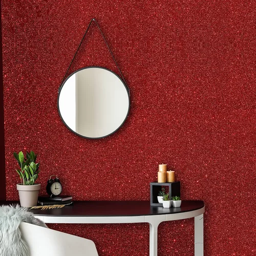 Miniatura 5 de VEELIKE Papel tapiz con purpurina roja de 15.7''x118'' autoadhesivo con brillo que se despega y pega, papel tapiz removible con purpurina brillante