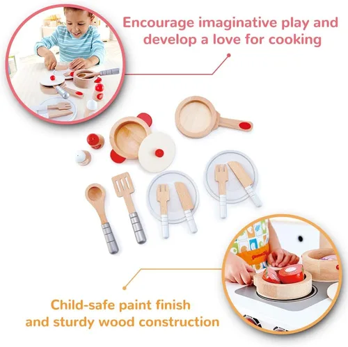 Miniatura 5 de Hape Cook & Serve Set Juego de cocina de madera de 13 piezas con accesorios Multicolor