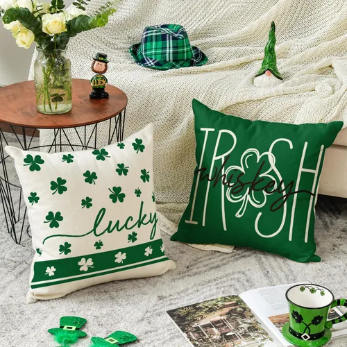 Miniatura 3 de AVOIN colorlife ST Patricks Day Lucky Charm - Juego de 4 fundas de almohada con diseño de trébol de whisky irlandés, 16 x 16 pulgadas, decoración