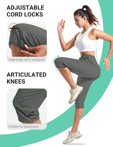 Miniatura 17 de BVVU Pantalones cargo capri de senderismo para mujer, ligeros, de secado rápido, pantalones deportivos impermeables para exteriores, pantalones