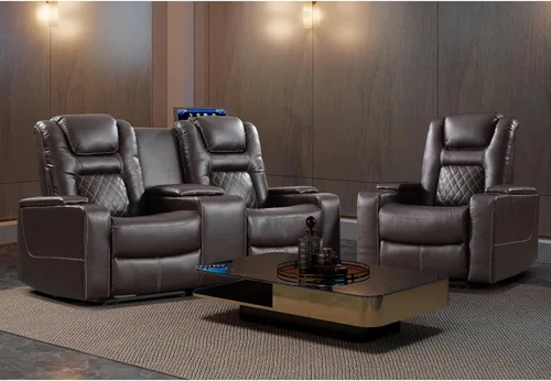 Miniatura 21 de EBELLO Asientos de cine en casa, silla reclinable de imitación de cuero para películas con almacenamiento oculto en los brazos, sofá reclinable
