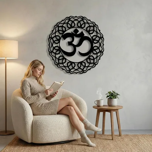 Miniatura 3 de DEKADRON Arte de pared de metal, decoración de Om de metal, regalos de yoga, símbolo de aum, arte de pared OM, decoración de estudio de yoga