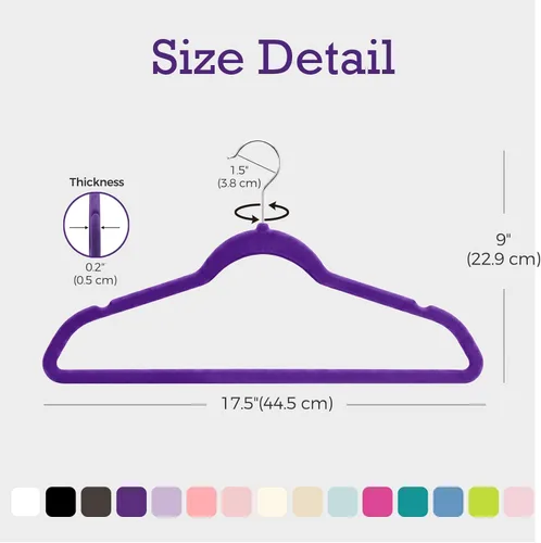 Miniatura 5 de HOUSE DAY Paquete de 60 perchas de terciopelo morado noble, perchas de terciopelo antideslizantes para ropa resistentes para abrigos, perchas Noble