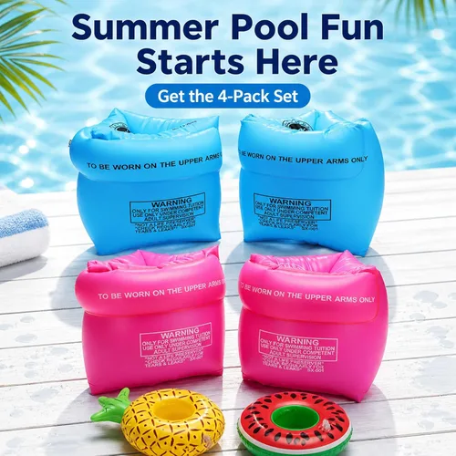 Miniatura 5 de Paquete de 4 a 6 flotadores de PVC para adultos y niños, bandas inflables de natación, alas de agua, mangas flotantes, anillos de natación, brazos