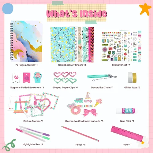 Miniatura 2 de EDUMAN Kit de diario rosa para niñas, juego de papelería, juego de diario para adolescentes y adolescentes, juego de suministros para álbumes