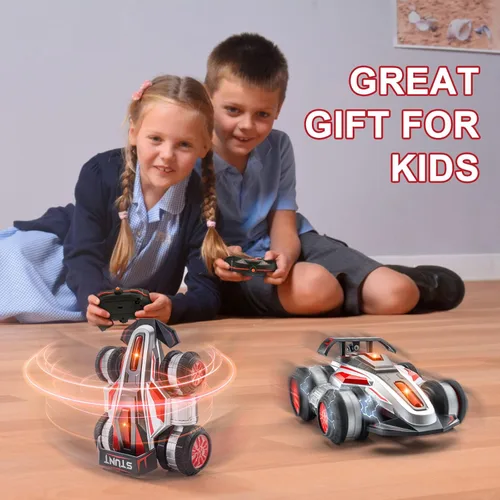 Miniatura 6 de Autos RC, auto RC de 2.4 GHz, rápido, acrobacias, 4WD, giro 360°, camiones RC con luces y música, camión de acrobacias todoterreno de alta