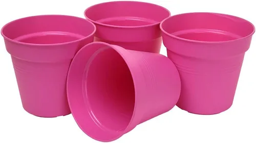 Miniatura 2 de Mintra - Macetas de jardín, paquete de 4 macetas de plástico a granel con bandeja de drenaje, macetas decorativas redondas para interiores y Fucsia