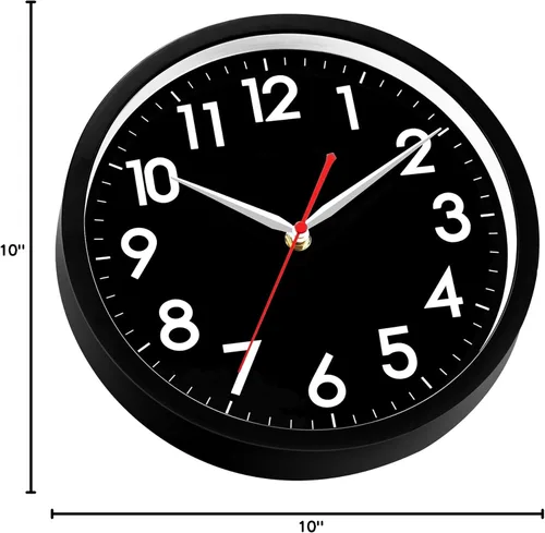 Miniatura 10 de AKCISOT Reloj de pared moderno negro silencioso sin tictac, funciona con pilas, de 10 pulgadas, reloj analógico pequeño clásico decorativo