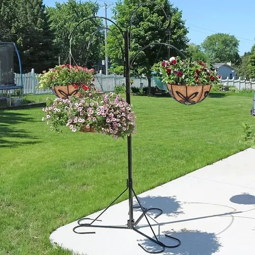 Miniatura 5 de Maceta colgante con forro de cesta de fibra de coco – soporte redondo de alambre para plantas al aire libre, patio, balcón, jardín, decoración