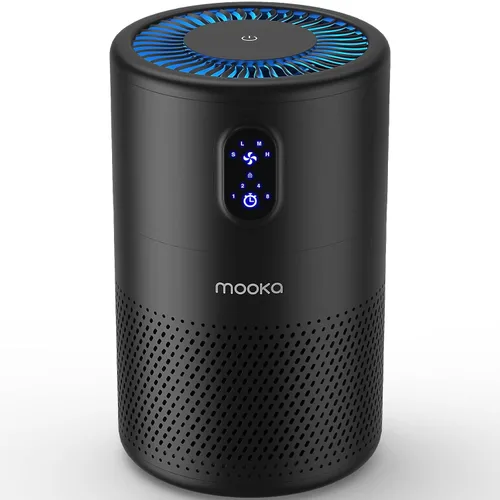 MOOKA B-D02L - Purificadores de aire para habitaciones grandes de hasta 1076 pies cuadrados, limpiador de filtro de aire True HEPA H13, eliminador