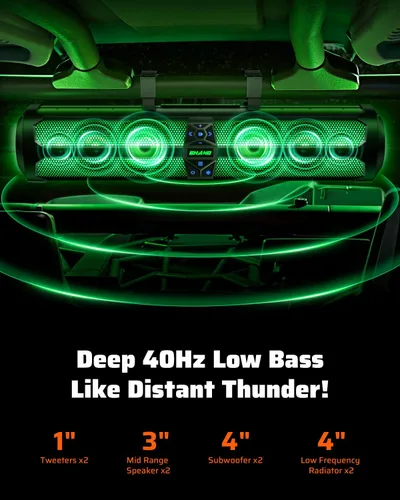 Miniatura 9 de Ehaho Rumble-X Series UTV Barra de Sonido, barra de sonido ATV metálica de 8 altavoces BT con modo de fiesta de transmisión y sincronización