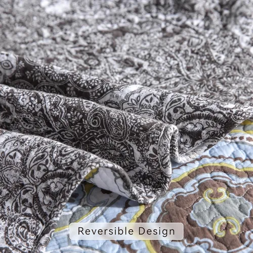 Miniatura 6 de YAYIDAY Juego de colcha de retazos tamaño Queen – 100% algodón reversible, transpirable, gris, acolchado con fundas de almohada para todas