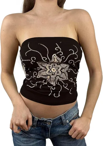 Y2K - Camiseta corta sexy sin tirantes para mujer, diseño de grunge Fairy 90S, estética, camiseta sin mangas, con cachemira, camiseta sin mangas