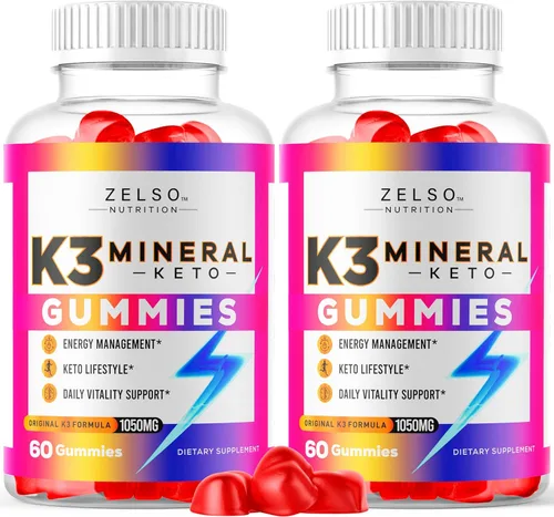 Paquete de 2 gomitas K3 Mineral Keto – Gomitas minerales Keto K3, gomitas minerales K3 de fórmula avanzada – Suplemento de vitamina K3, gomitas Keto