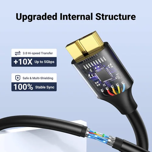 Miniatura 8 de UGREEN Cable micro USB 3.0 USB 3.0 tipo A macho a micro B compatible con Samsung Galaxy S5 Note 3 cámara disco duro y más 1.5 pies