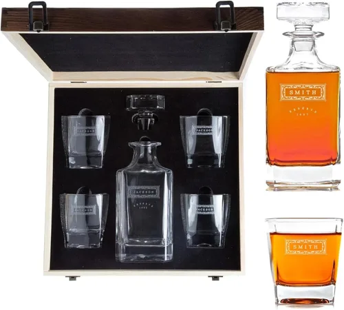 Miniatura 8 de Juego de decantadores de whisky personalizados para hombres, para el hogar, bar, decantadores de licor personalizados, caja de madera, vasos