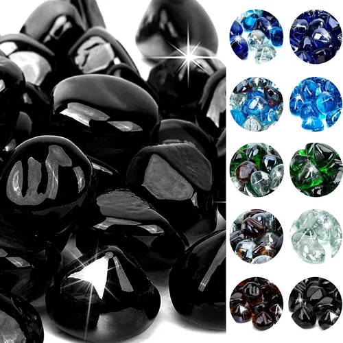 Miniatura 10 de onlyfire Diamantes de vidrio de fuego de 10 libras para hoguera de propano, piedras de vidrio mezclado de 1 pulgada para chimenea de gas y mesa